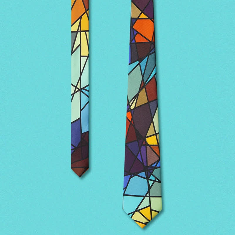 Men's Abstract Colorful Mosaic Print Necktie