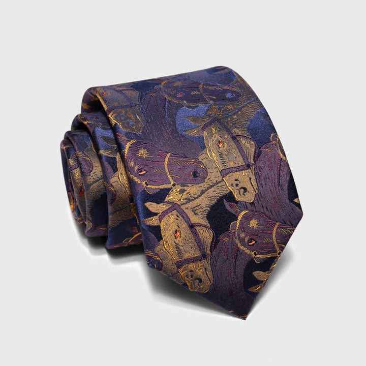 Men's Purple & Goldenrod Horse Jacquard Necktie