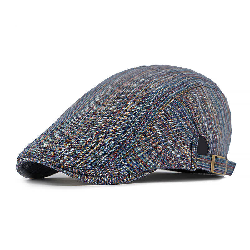 Retro Striped Adjustable Buckle Casual Beret Hat