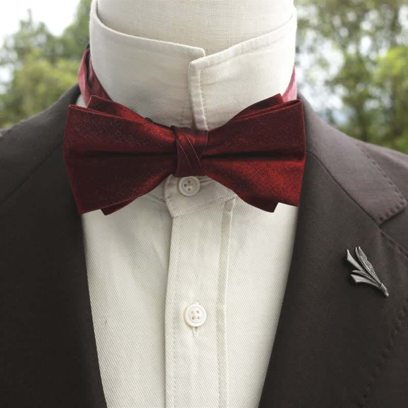 Men's Bright Double-Layered Solid Color Bow Tie