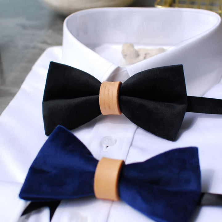 Men's Solid Color Graceful Velvet Leather Loop Bow Tie