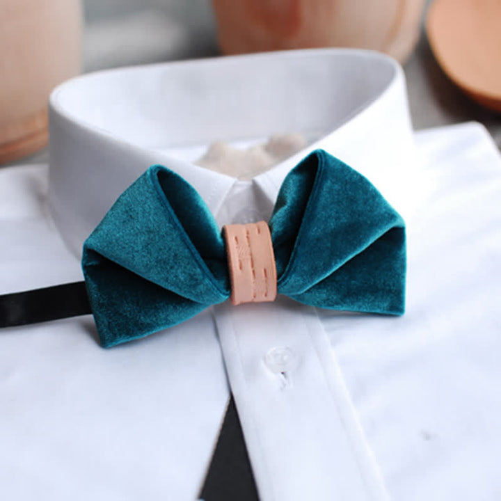 Men's Twisted Velvet Solid Color Leather Loop Bow Tie