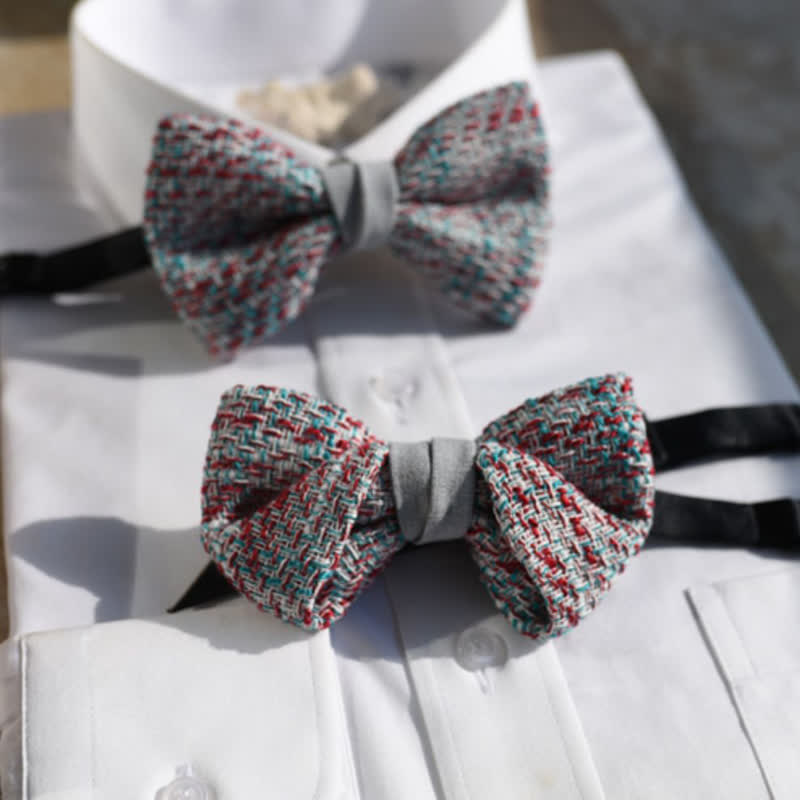 Men's Woven Gray Pink Blue Mix Color Bow Tie