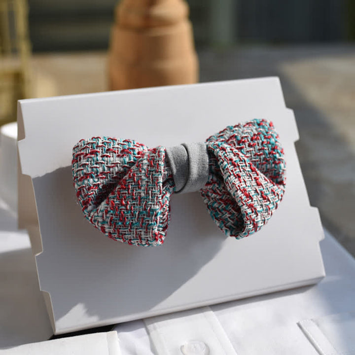 Men's Woven Gray Pink Blue Mix Color Bow Tie