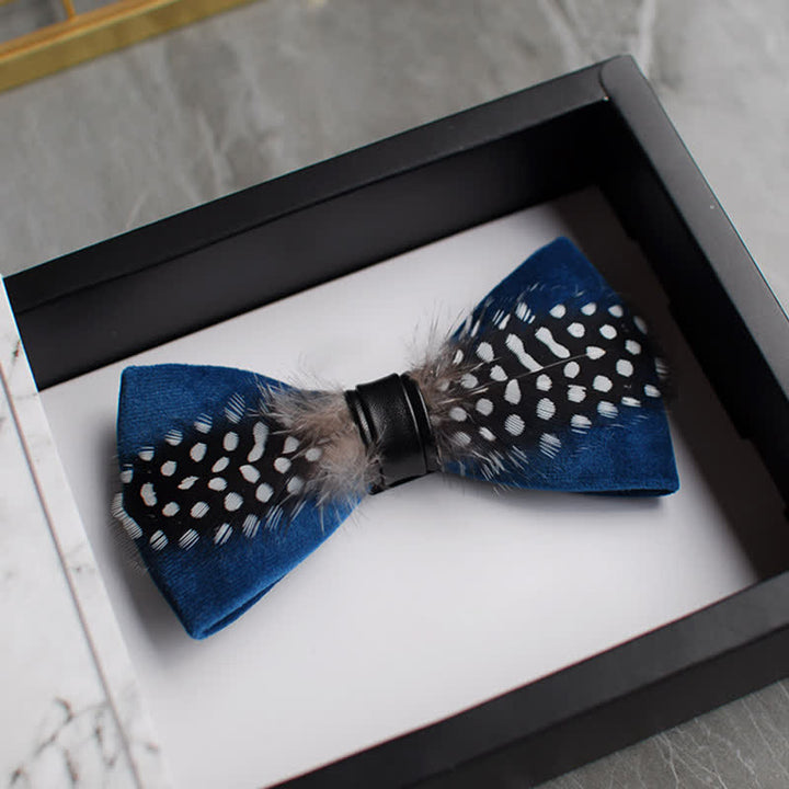 Teal Black & White Polka Dots Feather Bow Tie