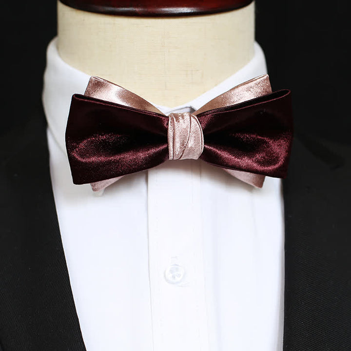 Men's Glossy Pink & Burgundy Double Layers Bow Tie