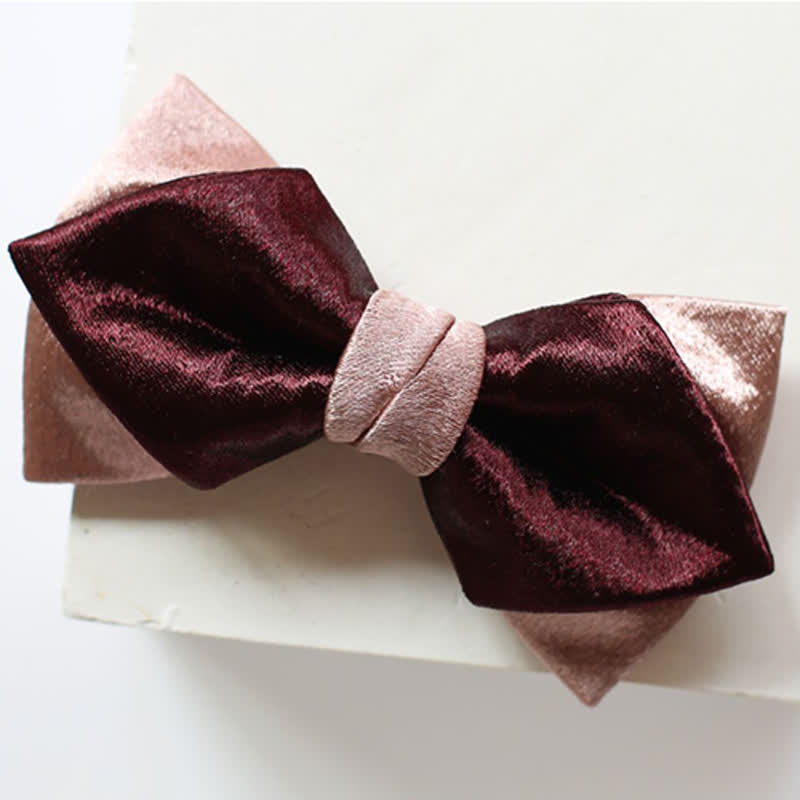 Men's Glossy Pink & Burgundy Double Layers Bow Tie