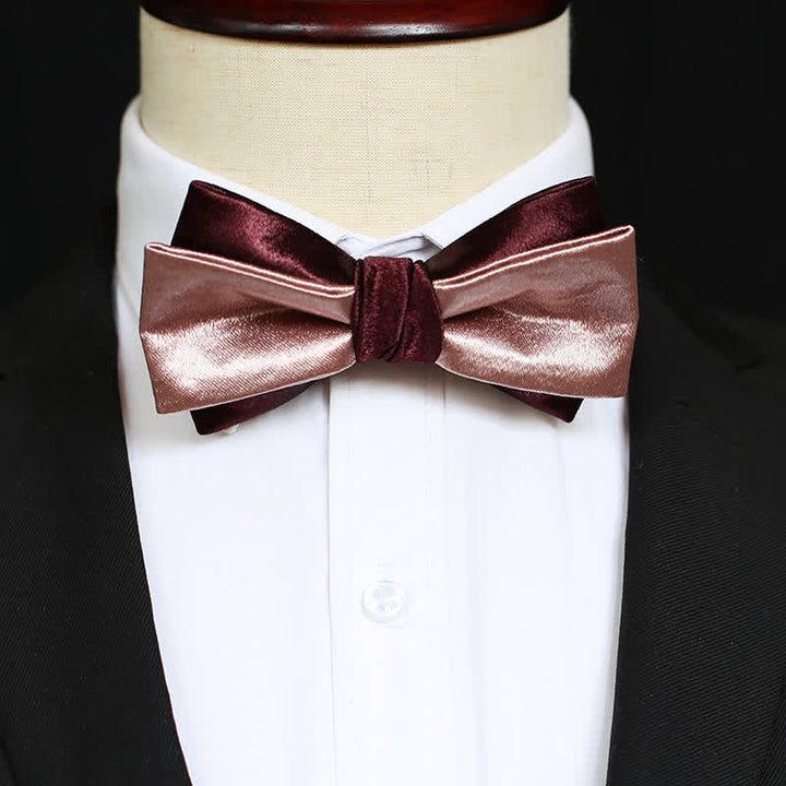 Men's Glossy Pink & Burgundy Double Layers Bow Tie