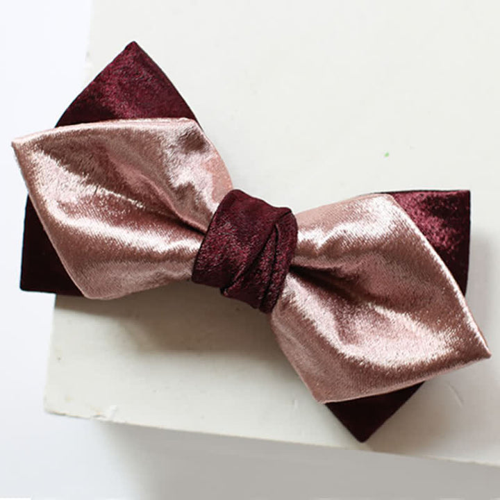 Men's Glossy Pink & Burgundy Double Layers Bow Tie