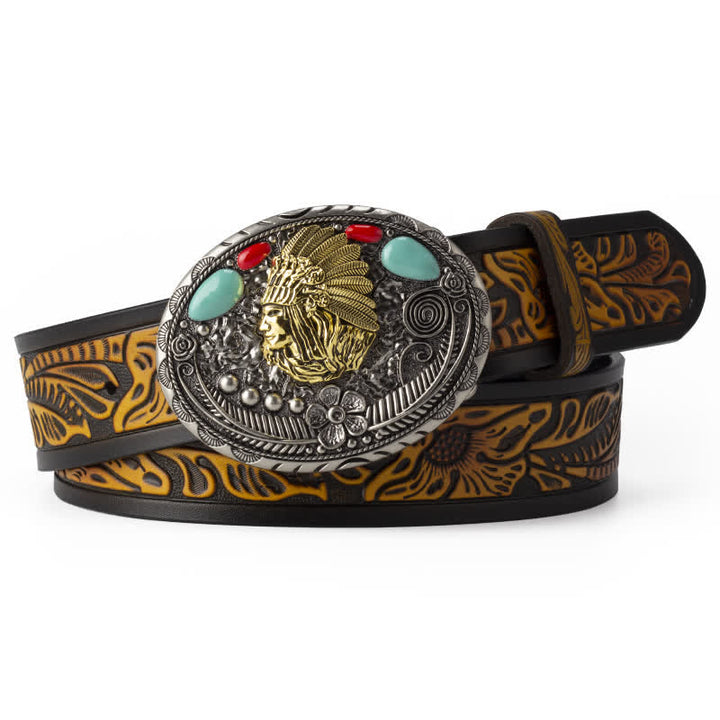 Men's Turquoise Country Indian Style Leather Belt