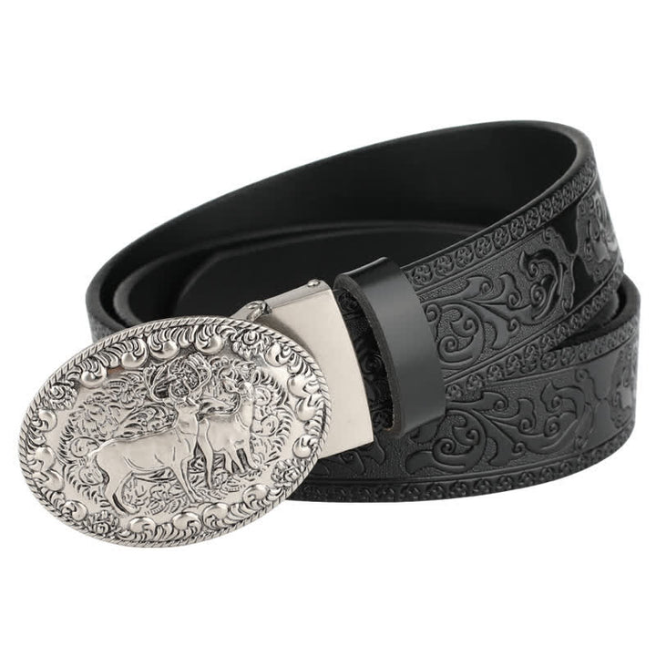 Men's Dual Wild Deer Automatic Buckle Leather Belt