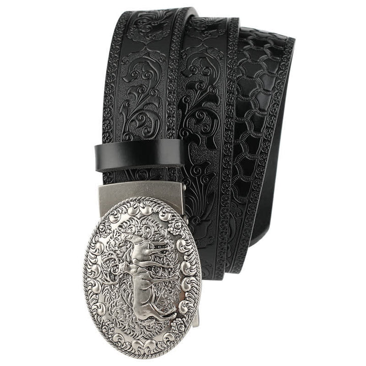 Men's Dual Wild Deer Automatic Buckle Leather Belt