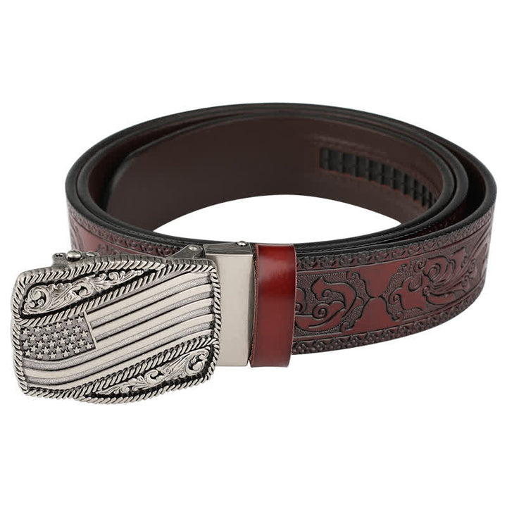 Men's Carved American Flag Automatic Buckle Leather Belt