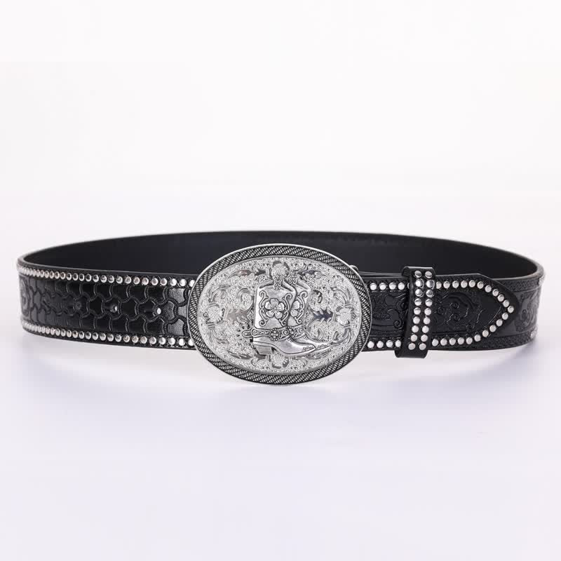 Men's Western Boots Embossing Rivet Detailing Leather Belt