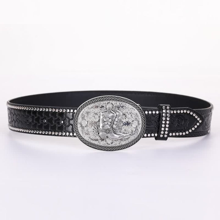 Men's Western Boots Embossing Rivet Detailing Leather Belt