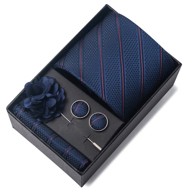 4Pcs Men's Navy Blue Series Jacquard Design Necktie Set