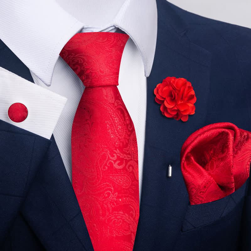 4Pcs Men's Attractive Bright Red Series Necktie Set