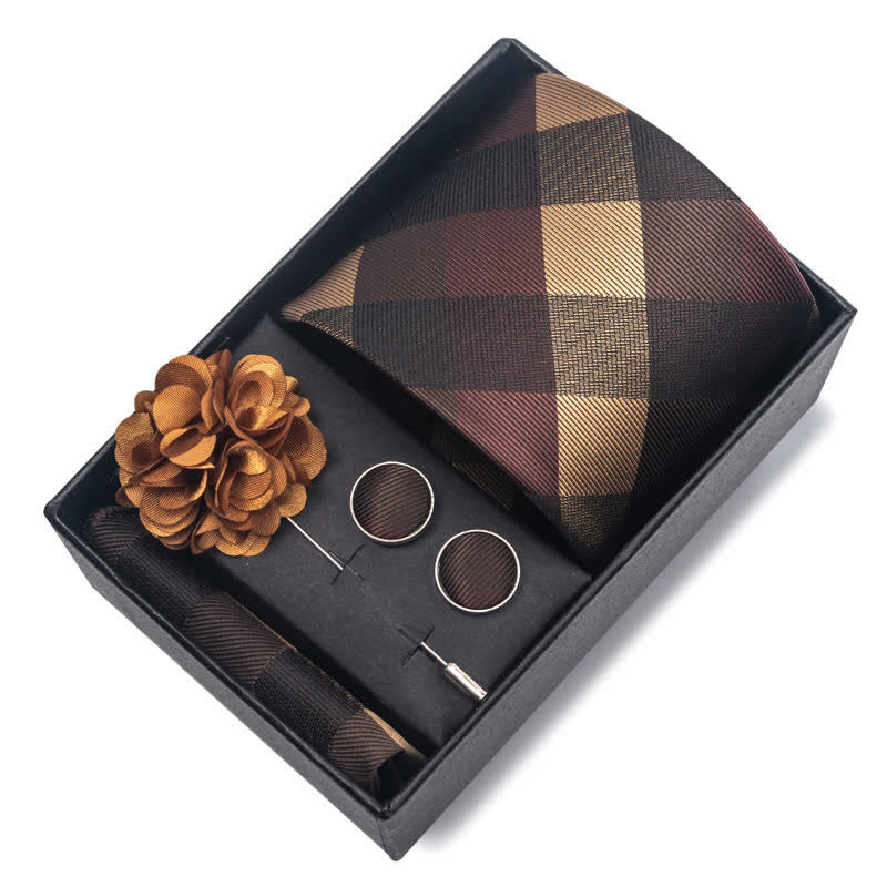 4Pcs Men's Novelty Pocket Square Cufflink Necktie Set