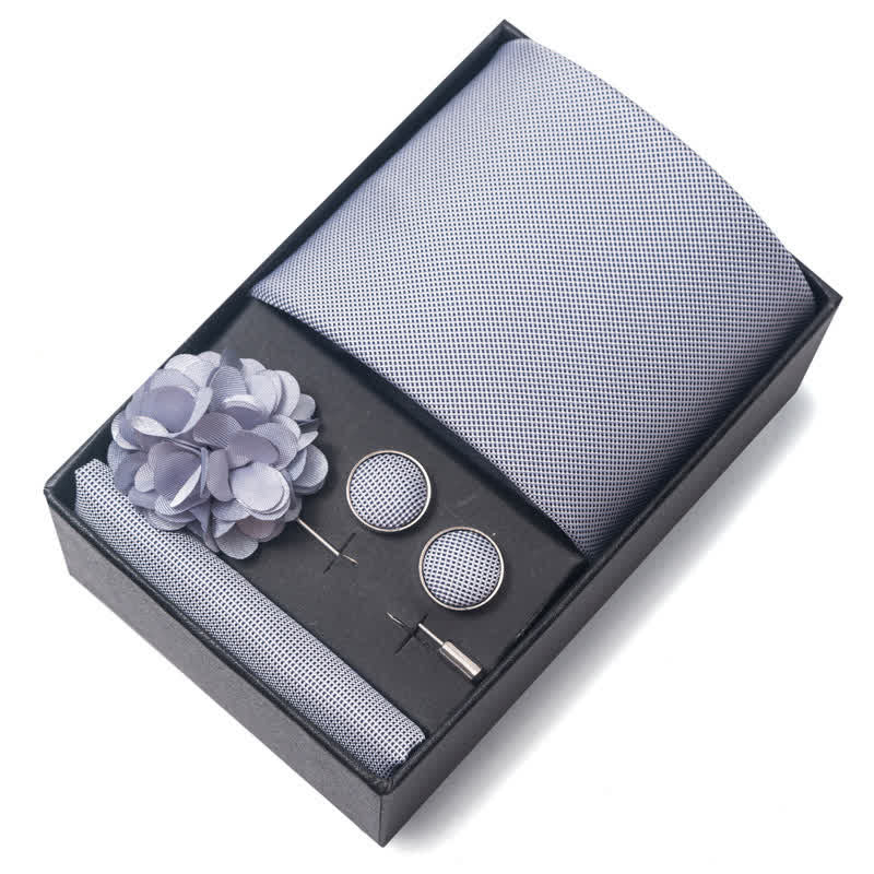 4Pcs Men's Modern Silver Gray Series Necktie Set