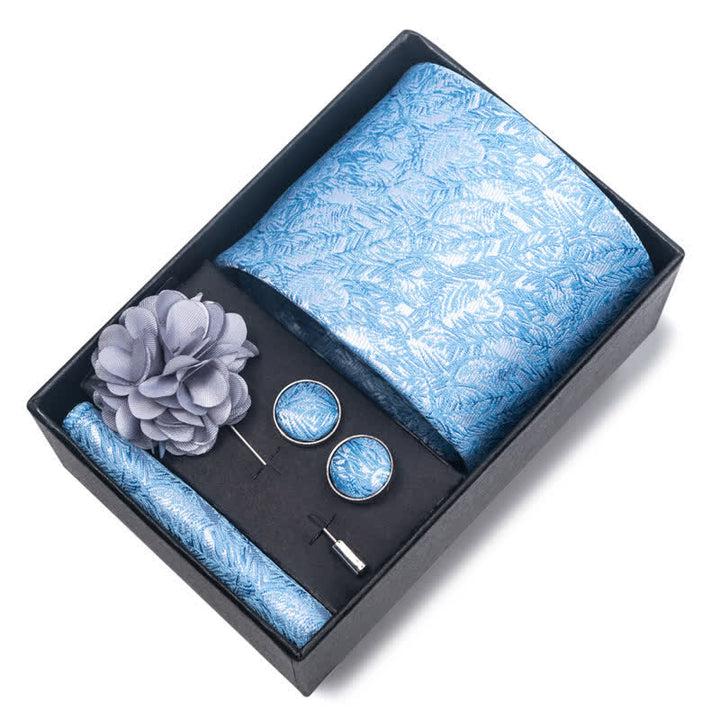 4Pcs Men's Blue Series Floral Striped Necktie Set