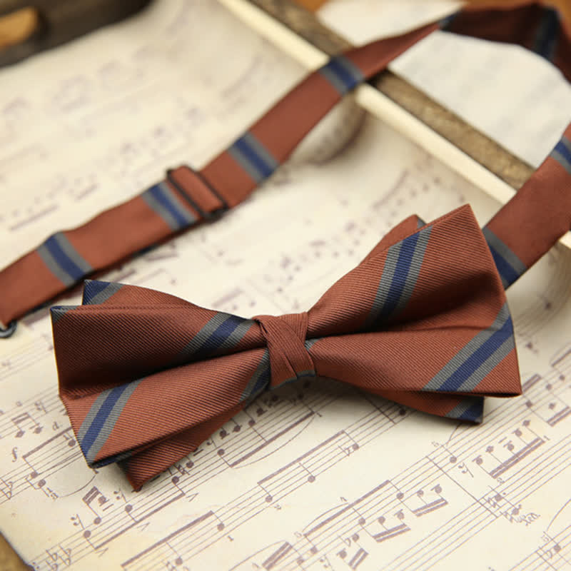 Men's Vintage Leaves Striped Twilled Bow Tie