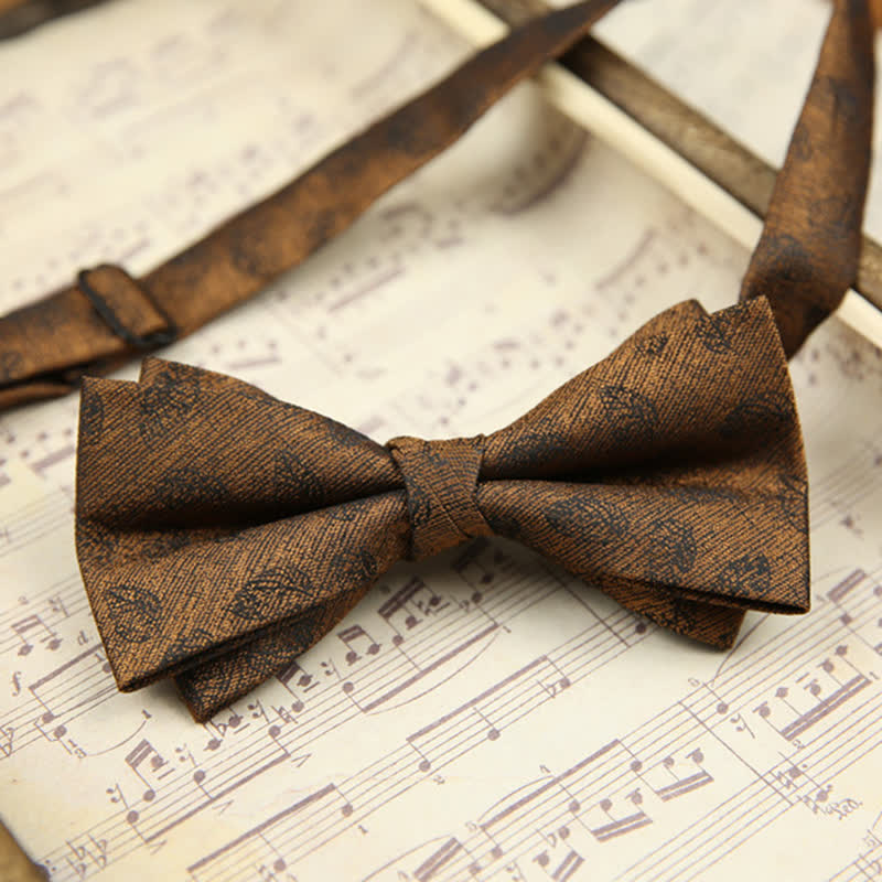 Men's Vintage Leaves Striped Twilled Bow Tie