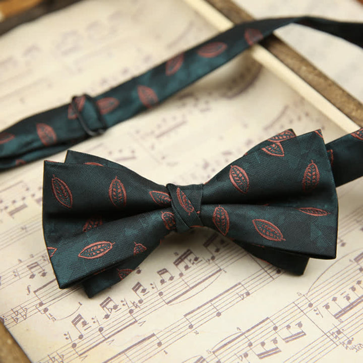 Men's Vintage Leaves Striped Twilled Bow Tie