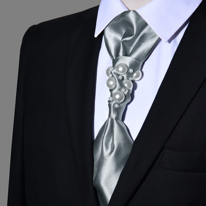 Men's Vintage Look Pearls Wedding Necktie - Gray - image 11