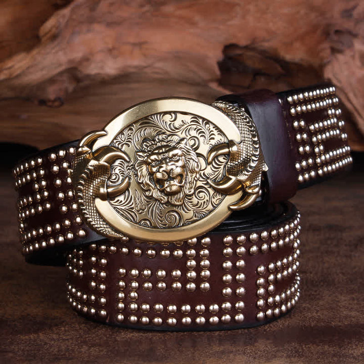 Men's Lion Claws Heavy Metal Rivets Leather Belt