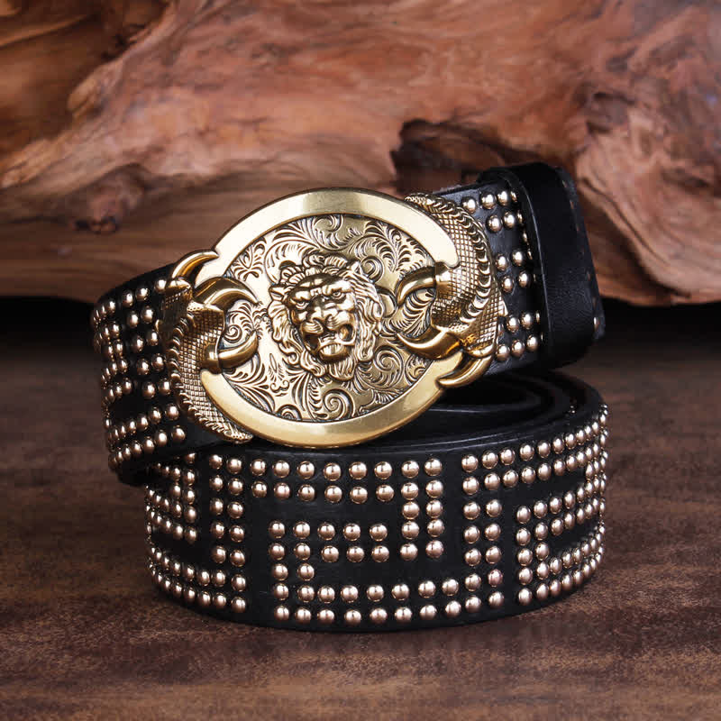 Men's Lion Claws Heavy Metal Rivets Leather Belt