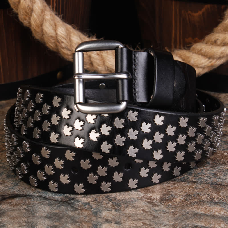 Men's Unique Maple Leaf Shape Rivets Leather Belt