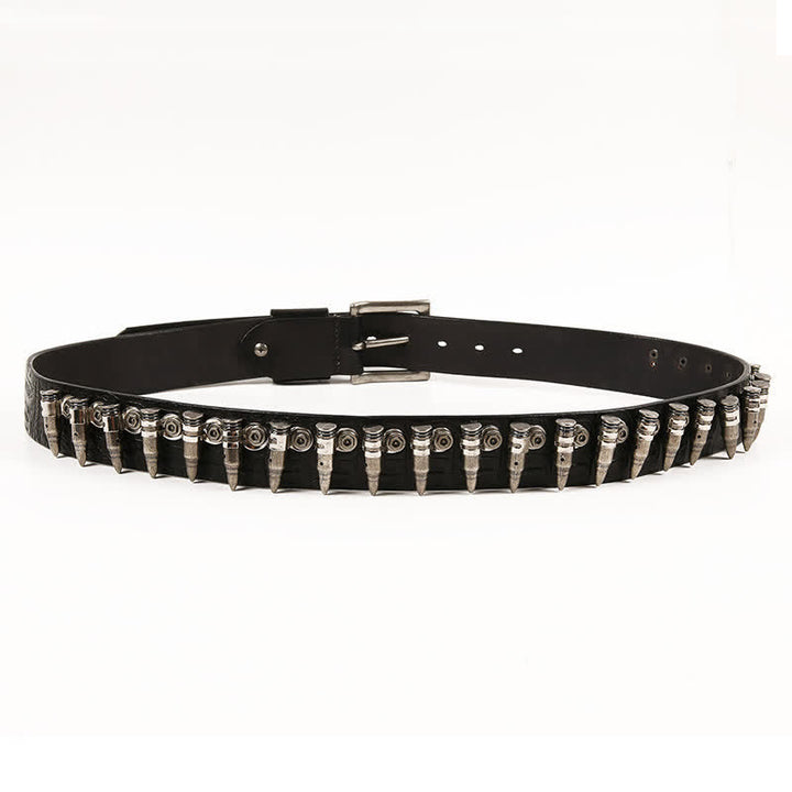 Men's Decorative Bullet Rivets Crocodile Pattern Leather Belt