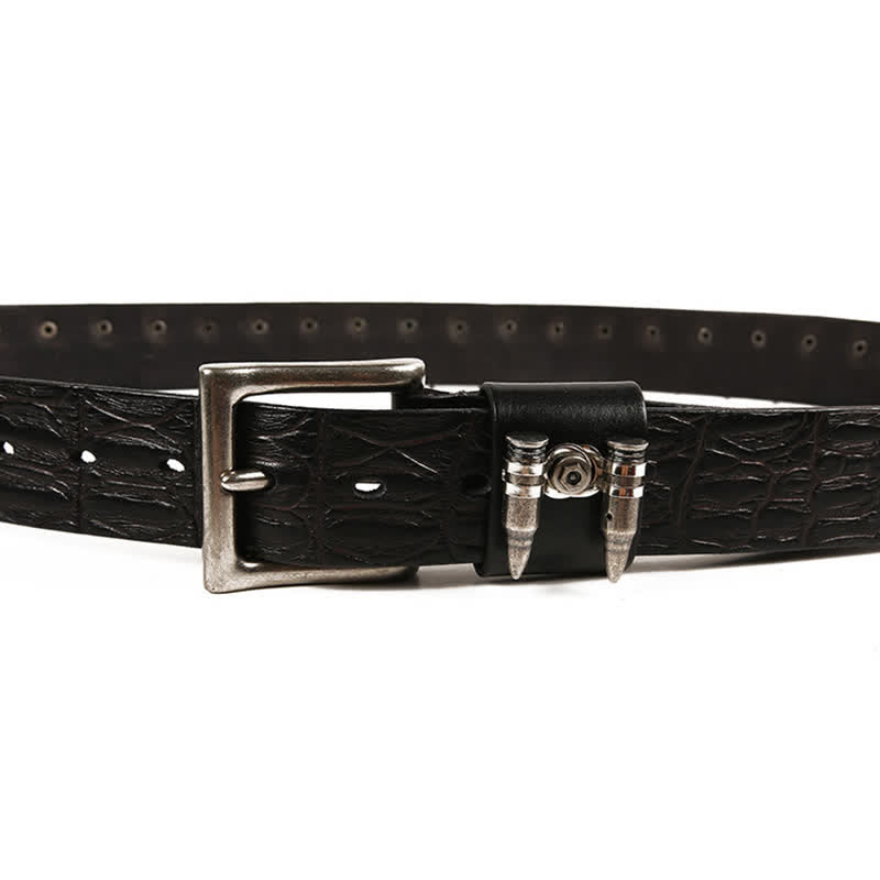 Men's Decorative Bullet Rivets Crocodile Pattern Leather Belt