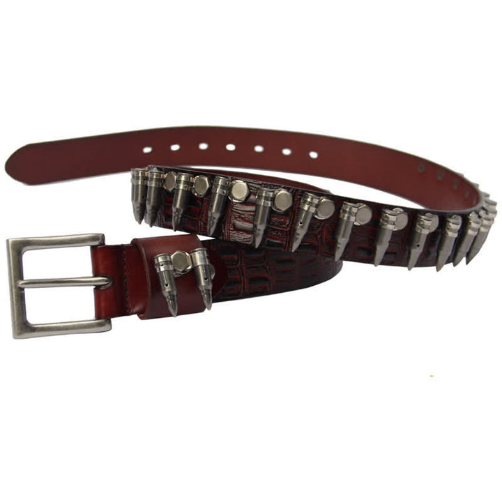 Men's Decorative Bullet Rivets Crocodile Pattern Leather Belt