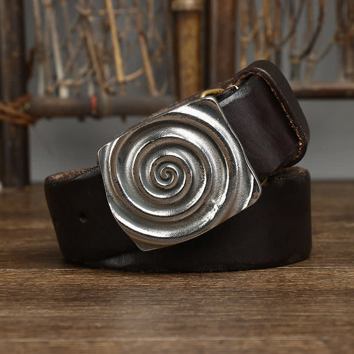 Men's Dizzy Round Spiral Buckle Leather Belt