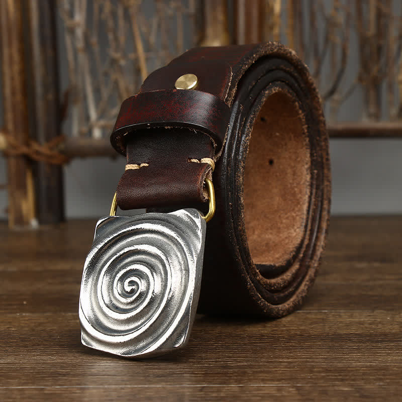 Men's Dizzy Round Spiral Buckle Leather Belt