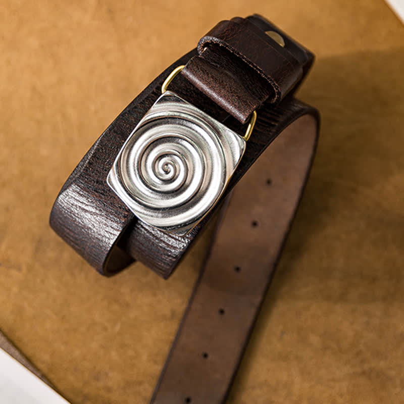 Men's Dizzy Round Spiral Buckle Leather Belt