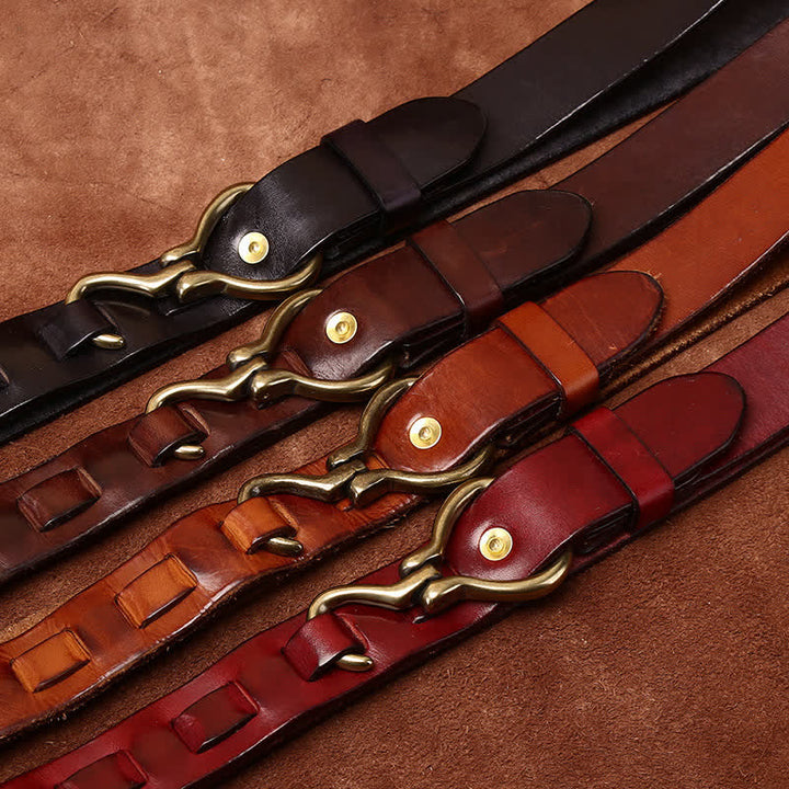 Men's Braided Brass Hook Buckle Cavalry Leather Belt