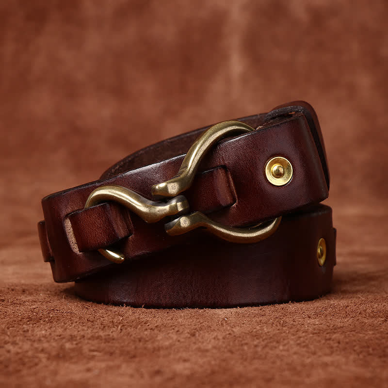 Men's Braided Brass Hook Buckle Cavalry Leather Belt