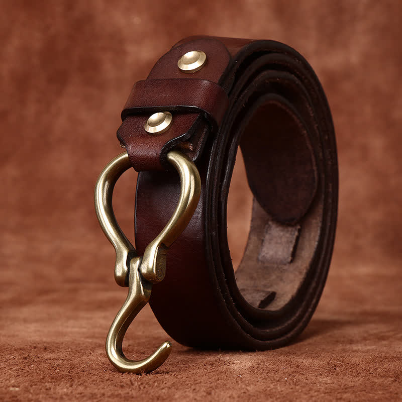 Men's Braided Brass Hook Buckle Cavalry Leather Belt