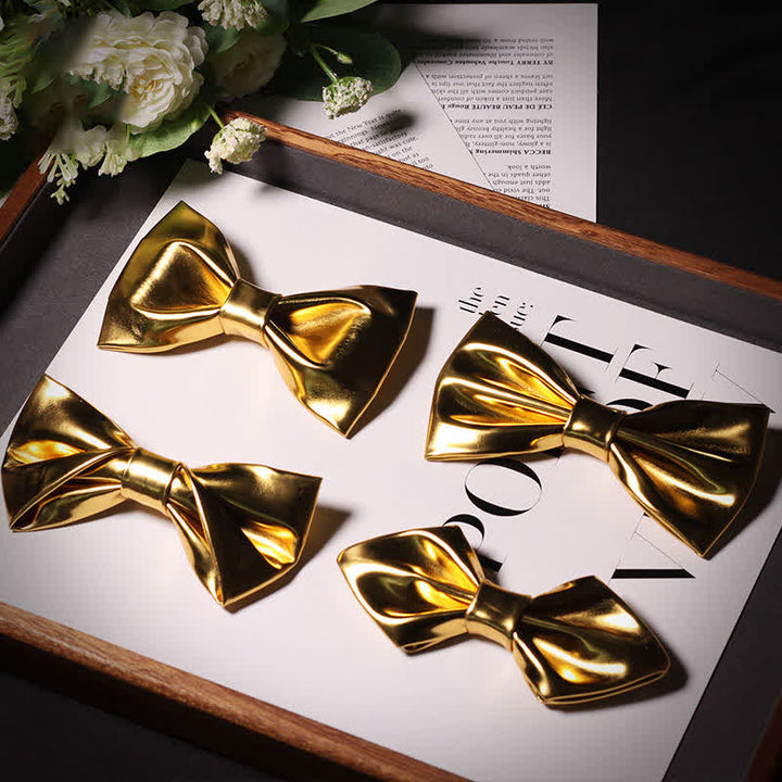 Men's Shining Modern Metallic Gold Leather Bow Tie