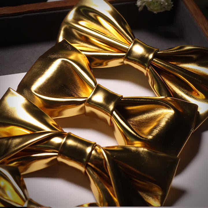 Men's Shining Modern Metallic Gold Leather Bow Tie