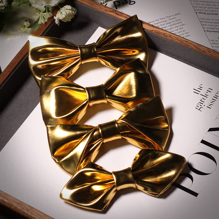 Men's Shining Modern Metallic Gold Leather Bow Tie