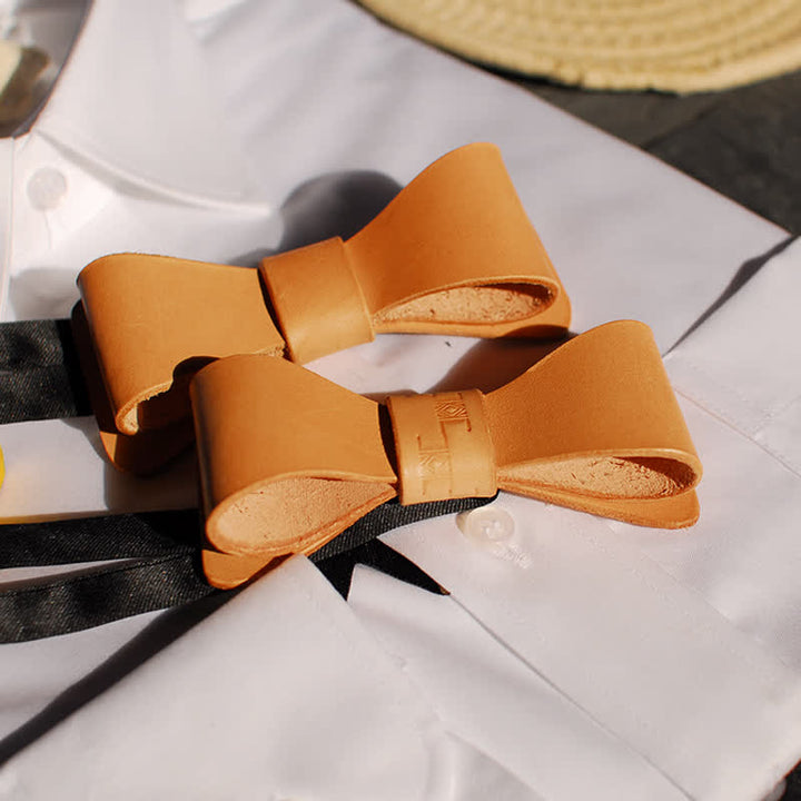 Men's Light Brown Handmade Leather Bow Tie