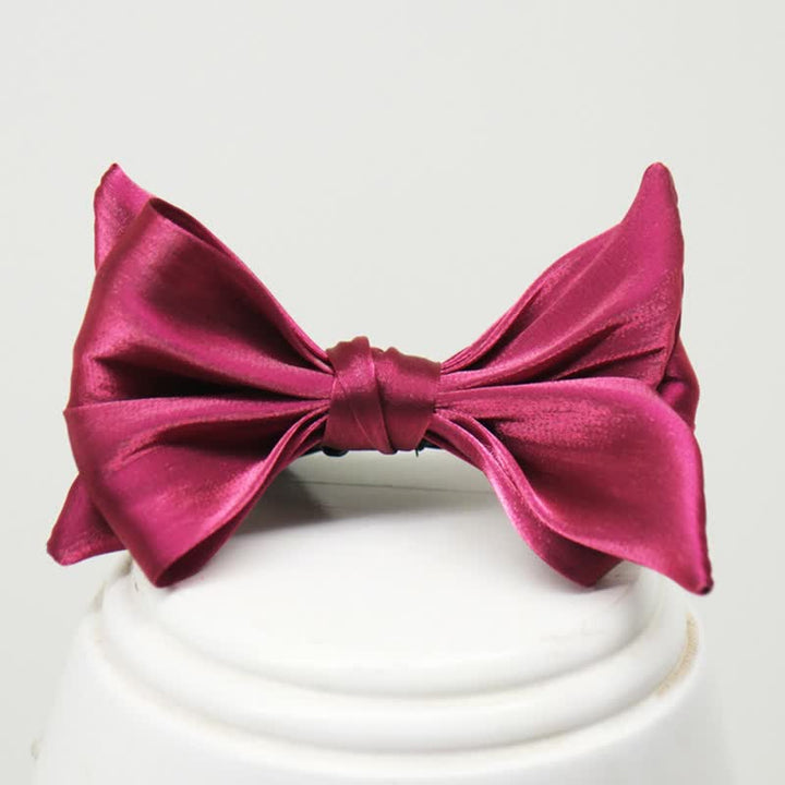 Men's Wine Red Shiny Fish Tail Shape Bow Tie