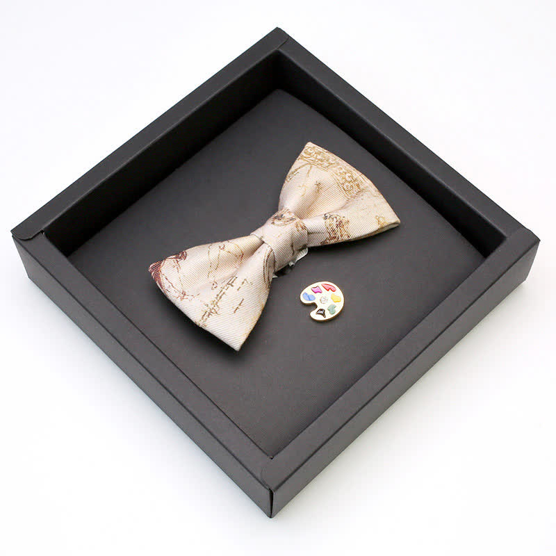 2Pcs Men's Painting Manuscript Palette Brooch Bow Tie Set