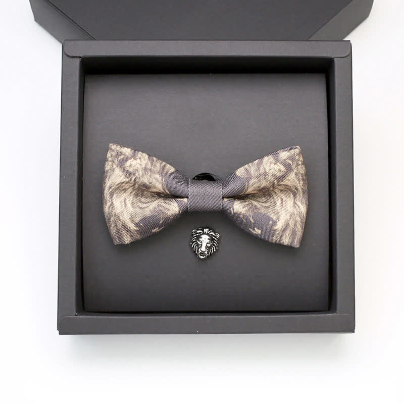 2Pcs Men's Lion King Pattern Brooch Bow Tie Set