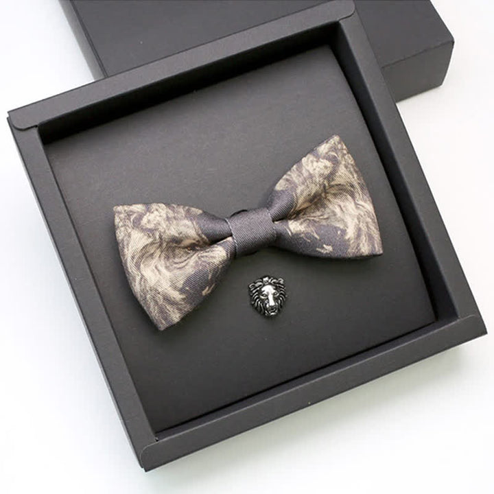 2Pcs Men's Lion King Pattern Brooch Bow Tie Set