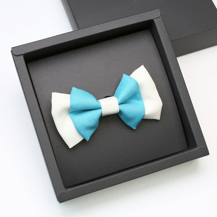 Men's Confident Sky Blue & White Double Layers Bow Tie