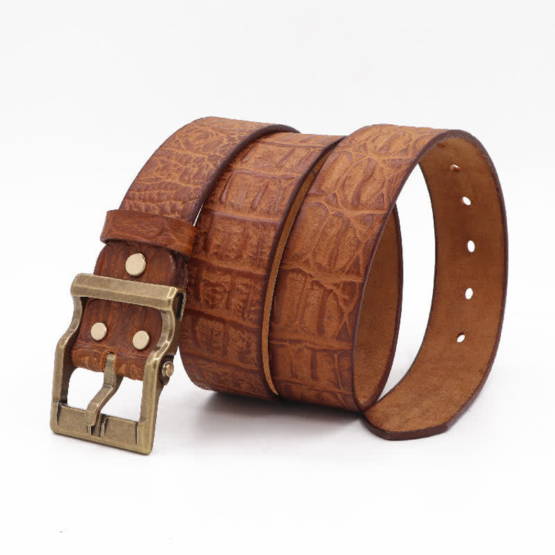 Men's Embossed Crocodile Skin Pattern Leather Belt